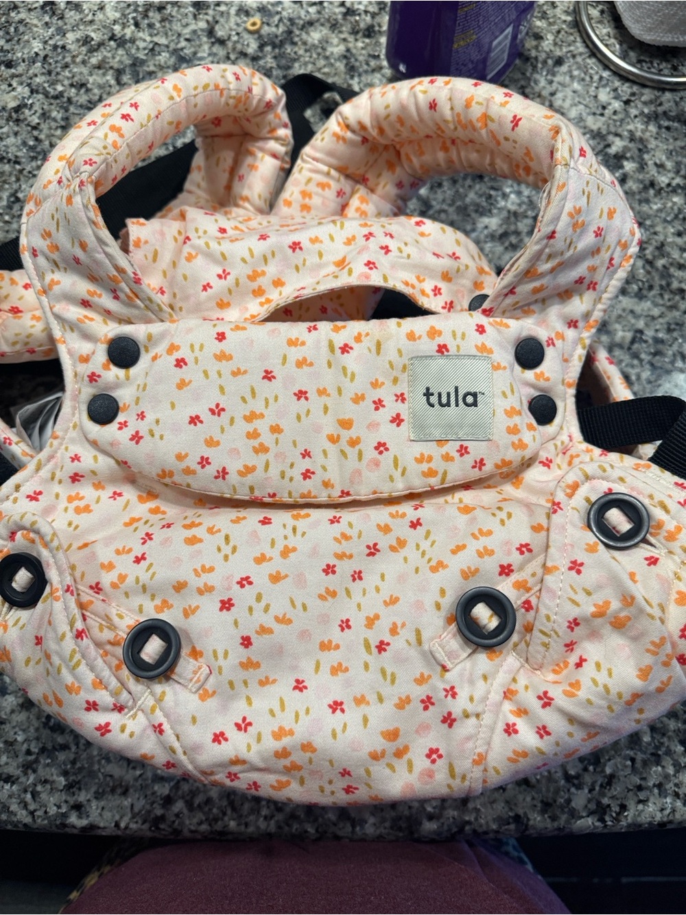 Tula Baby  in Peach Blossom Print - Pink & Coral Accents